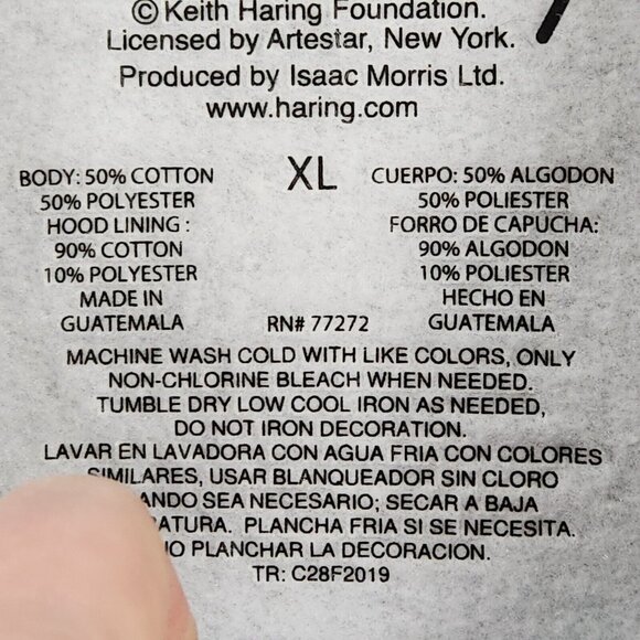 Keith Haring Sweater Mens Extra Large Gray Hoodie Holding Heart Streetwear Art - Picture 7 of 9